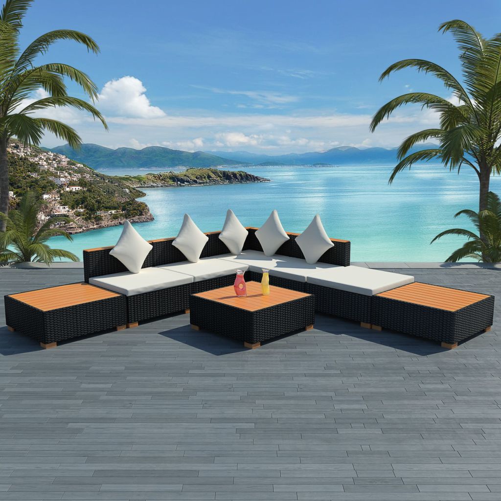 Garten Lounge Set 18 Tlg Poly Rattan WPC Schwarz Rattan Lounge