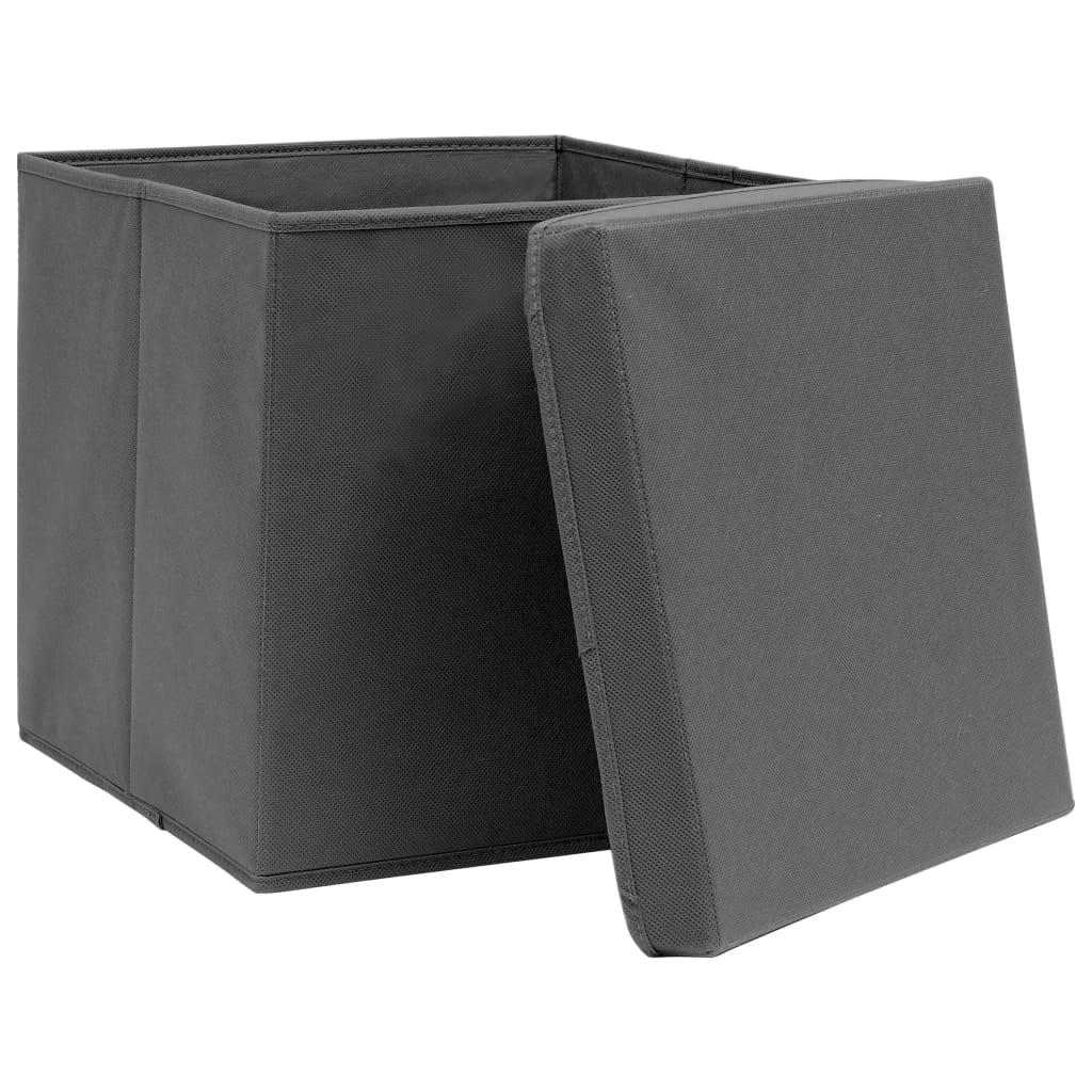 Aufbewahrungsboxen mit Deckeln 10 Stk. 28x28x28 cm Grau, Aufbewahrung &  Ordnung, Haushalt & Deko