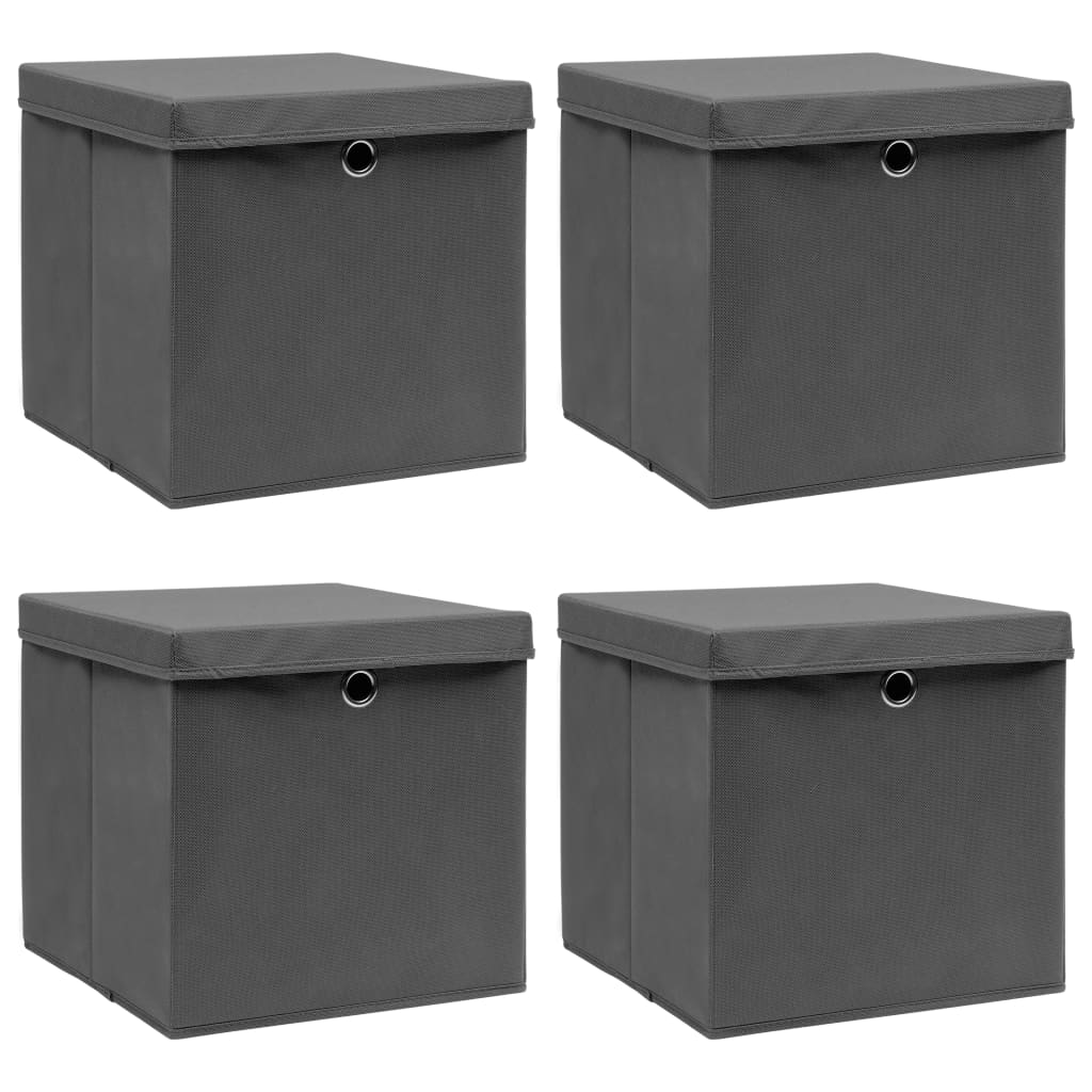 Aufbewahrungsboxen mit Deckel 4 Stk. Grau 32×32×32 cm Stoff