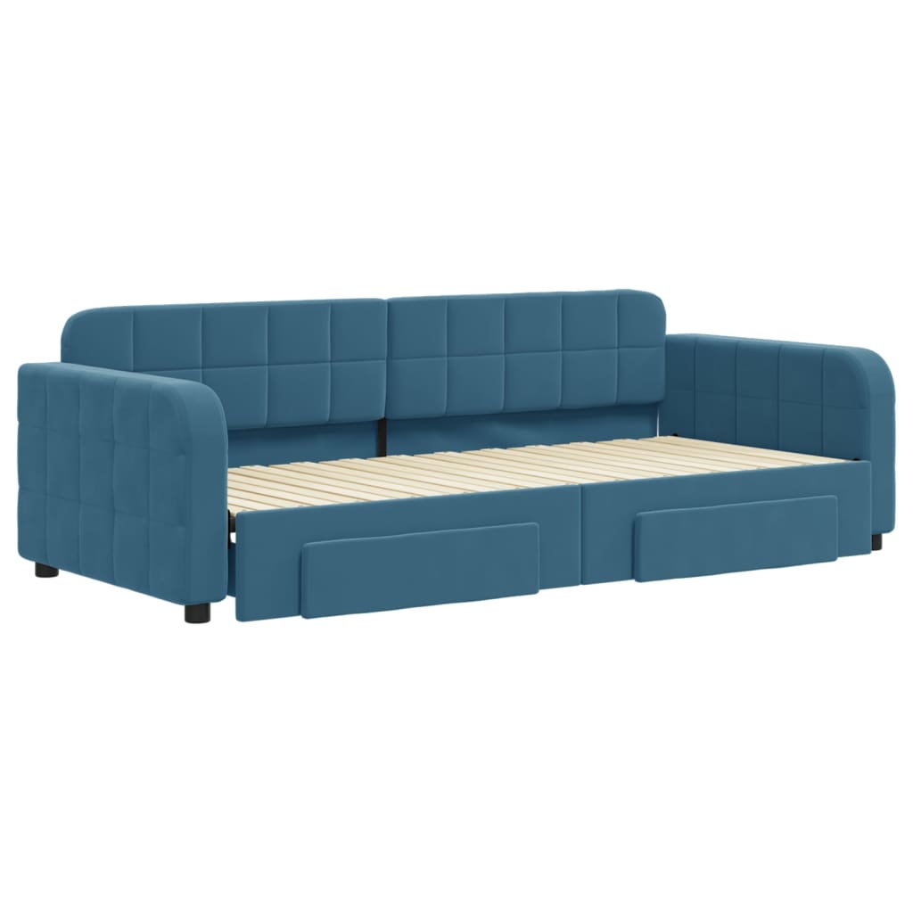 Tagesbett Mit Rollbett Und Schubladen Blau 90x200 Cm Samt